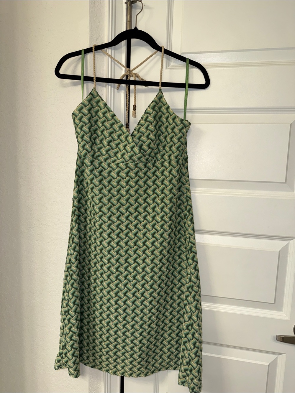 LOFT Green Patterned Backless Slip Dress